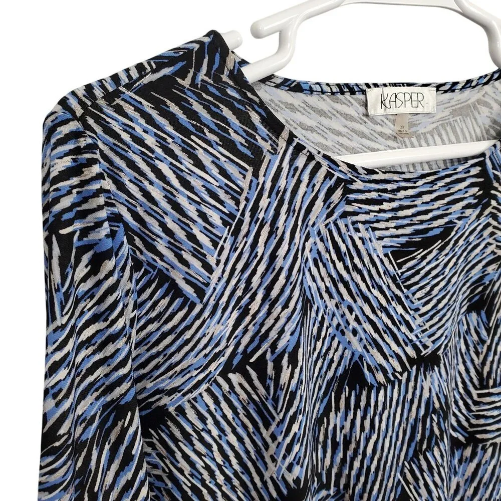Kasper 3X Blouse Pullover Abstract Swirl Bell Sleeve Stretch Dressy Event Silver - Picture 5 of 13
